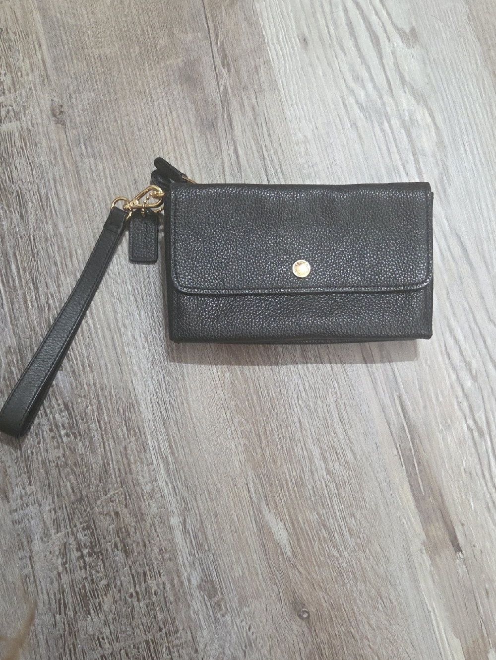 Coach Black Pebbled Leather Triple Small Wallet Wristlet